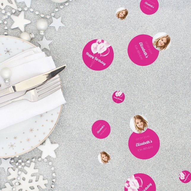 Birthday hot pink white balloons photo girl confetti (Creator Uploaded)
