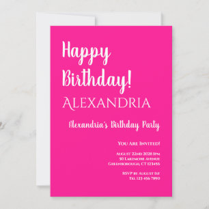 Birthday Hot Pink White Typography Happy Birthday Invitation