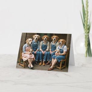 Birthday Hound Dog Family Portrait On a Porch Card