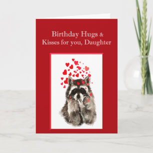 Birthday Hugs & Kisses Daughter Cute Racoon Anima Card