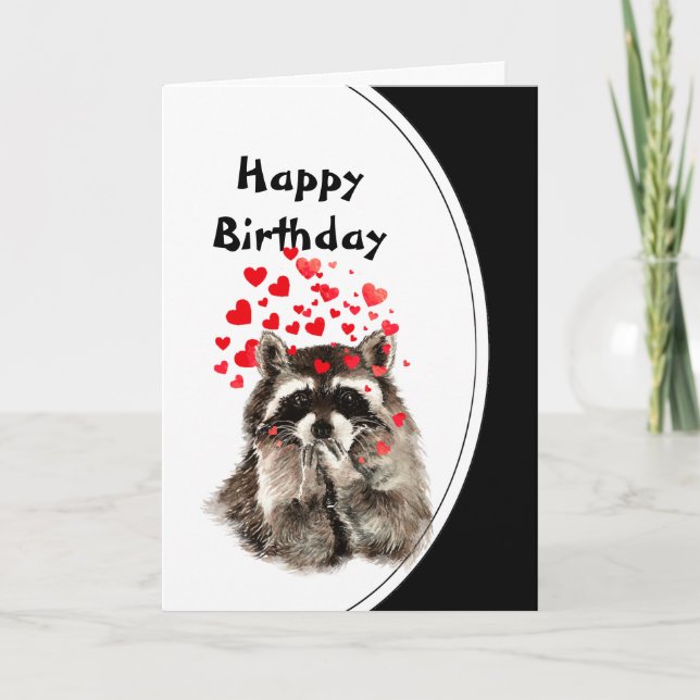 Birthday Hugs & Kisses Funny Racoon Animal Card (Front)