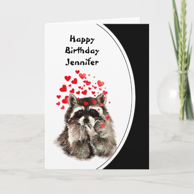 Birthday Hugs & Kisses Racoon Animal Custom Card (Front)