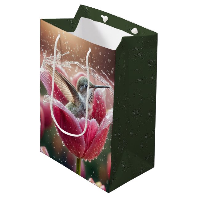 Birthday Hummingbird In a Tulip Medium Gift Bag (Front Angled)