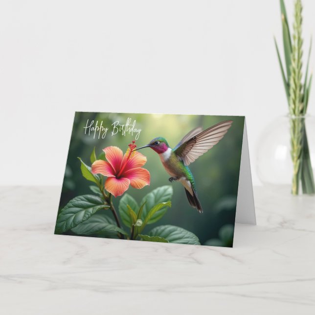 Birthday Hummingbird On a Hibiscus Card (Front)