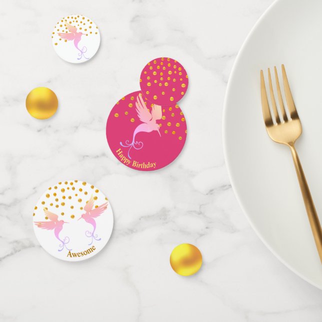 Birthday Hummingbird on Pink & White Confetti (Group)
