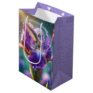 Birthday Hummingbird Splashing In an Iris Medium Gift Bag