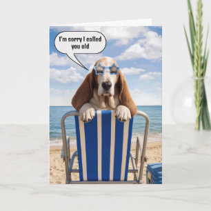 Birthday Humour Basset Hound on Beach Chair Card