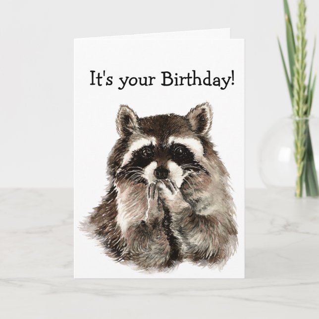 Birthday Humour Cute Racoon Animal Art Card (Front)