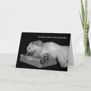 birthday humour-golden retriever puppy on book card