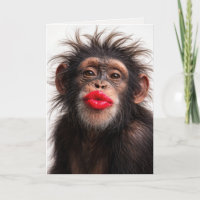 Birthday Humour Red Lipstick on a Chimpanzee