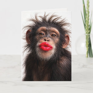 Birthday Humour Red Lipstick on a Chimpanzee Card