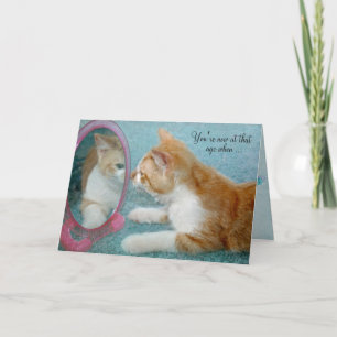 birthday humour-tabby cat looking in mirror card