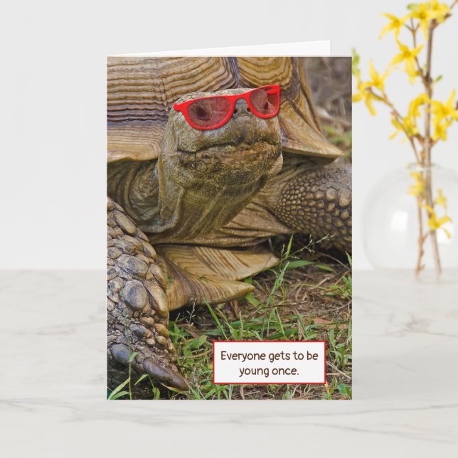 Birthday Humour tortoise in sunglasses Card (Yellow Flower)