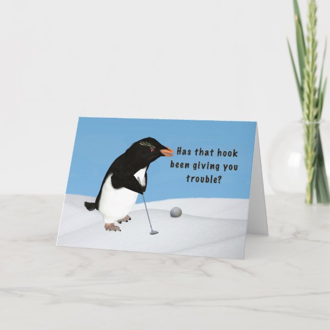 Birthday, Humourous Penguin Playing Golf Card (Front)