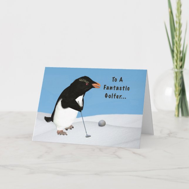 Birthday, Humourous Penguin Playing Golf Card (Front)
