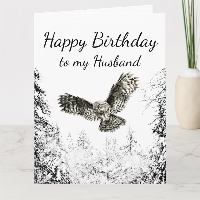 Birthday Husband Love Striking Owl Bird Nature Art Thank You Card (Front)