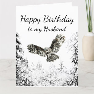 Birthday Husband Love Striking Owl Bird Nature Art Thank You Card