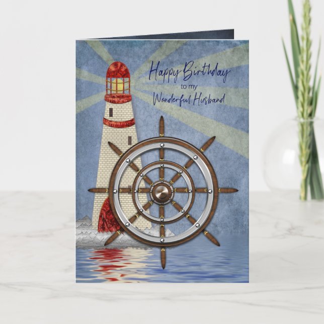 Birthday, Husband, Ship's Wheel, Helm Card (Front)