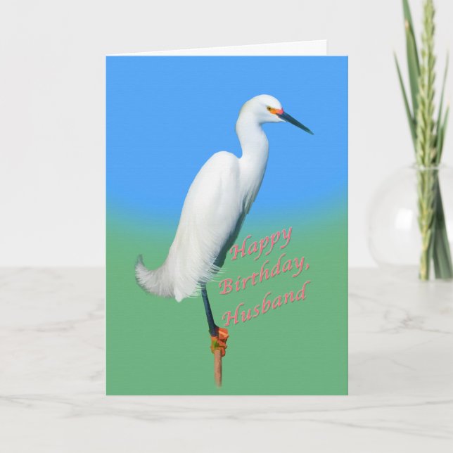 Birthday, Husband, Snowy Egret on a Limb Card (Front)