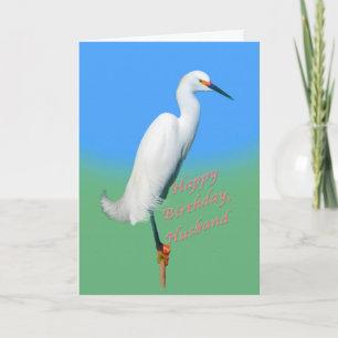 Birthday, Husband, Snowy Egret on a Limb Card