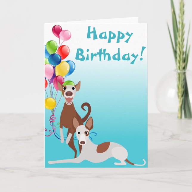 Birthday Ibizan Hound Dog Animal with Balloons Card (Front)