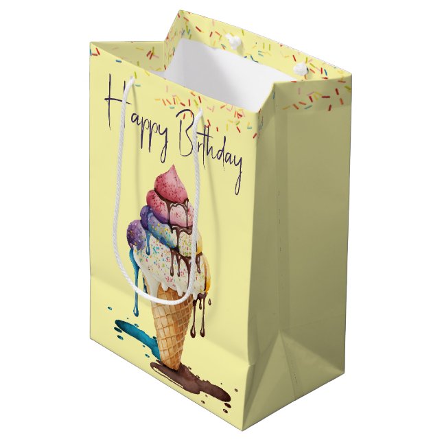 Birthday Ice Cream Cone Medium Gift Bag (Front Angled)