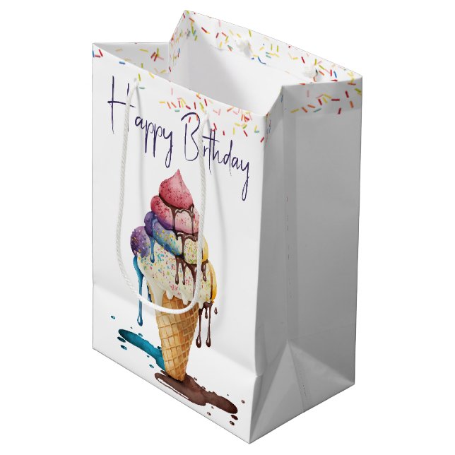 Birthday Ice Cream Cone Medium Gift Bag (Front Angled)