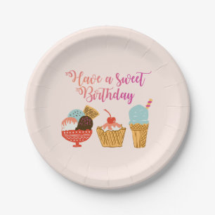 Birthday Ice Cream Illustration Paper Plate