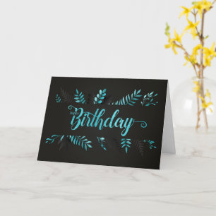 Birthday in Blue Botanicals on Charcoal Gray Card