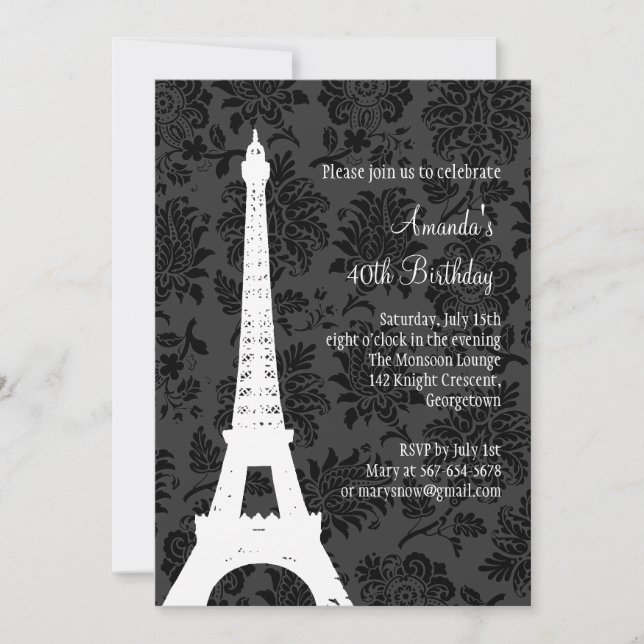 Birthday in Paris (black) Invitation (Front)