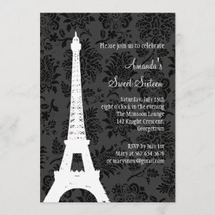 Birthday in Paris (black) Invitation