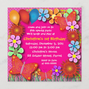 Birthday Invitation: 003 Butterflies and Flowers Invitation