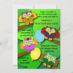 Birthday invitation 030G: Owls