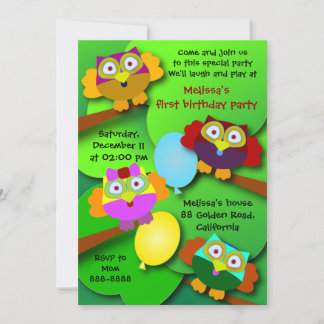 Birthday invitation 030G: Owls