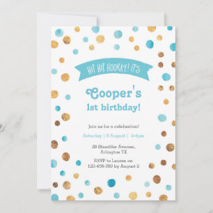 Birthday Invitation   Aqua Blue and gold confetti
