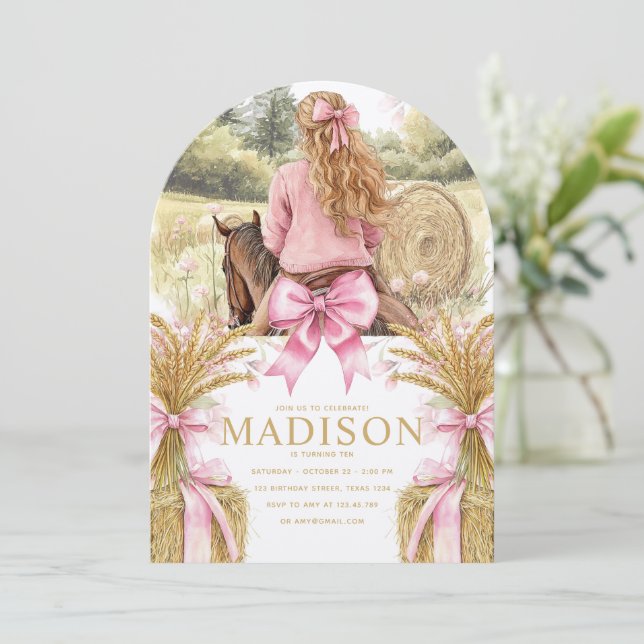 Birthday Invitation Blonde Girl Riding Horse (Standing Front)