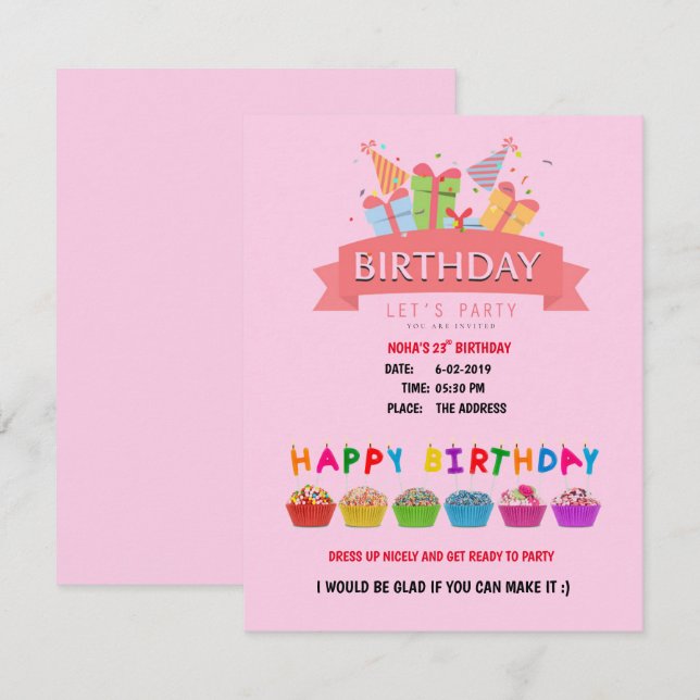 Birthday invitation card (Front/Back)
