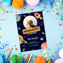 birthday invitation card Blue Space Themed