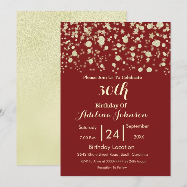 Birthday Invitation| Creamy Elegant Royal Red Invitation (Front/Back)