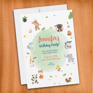 Birthday Invitation, Cute Jungle Animals Invitation