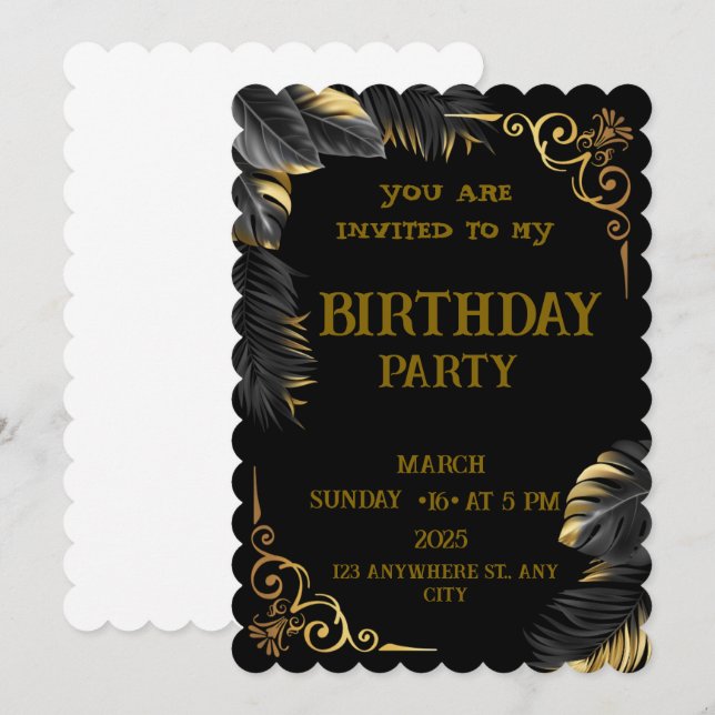 Birthday Invitation - Editable Digital Card -  (Front/Back)