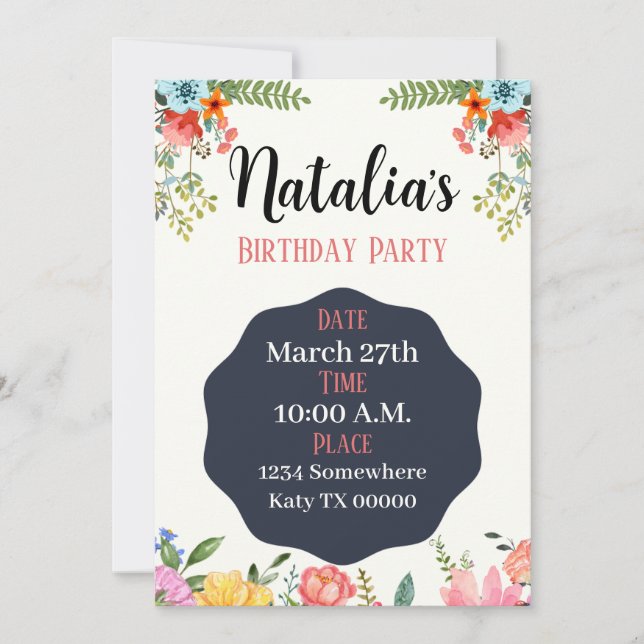 Birthday Invitation, floral, party, shower, bridal Invitation (Front)