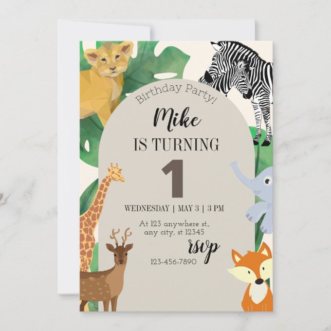 Birthday invitation for boys in animal theme (Front)