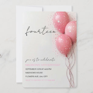 Birthday Invitation for Girl,  Pink Balloon