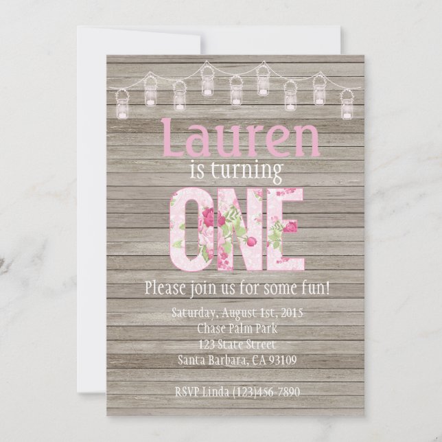 Birthday Invitation for Girl, Shabby Chic, Rustic (Front)