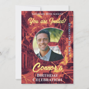 Birthday Invitation for Him with photo C intital