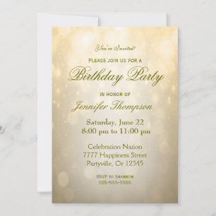 Birthday Invitation Gold Bokeh