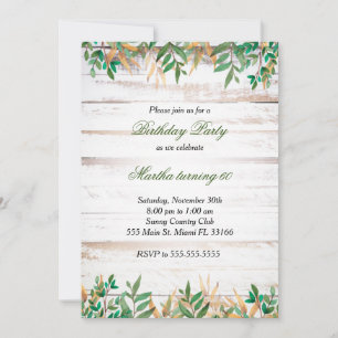 Birthday invitation greenery rustic watercolor