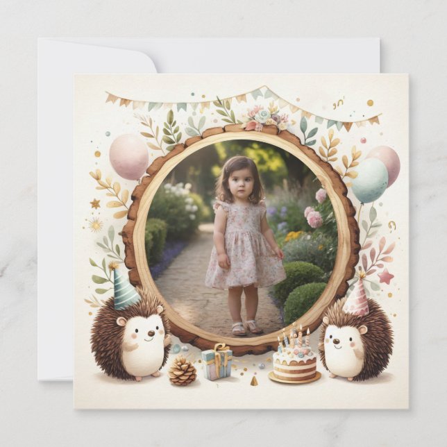 Birthday Invitation Hedgehog Frame for Photo (Front)