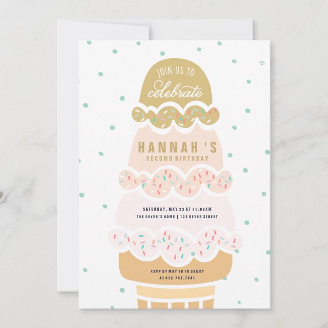 BIRTHDAY INVITATION - ICE CREAM CONE SCOOPS (Front)